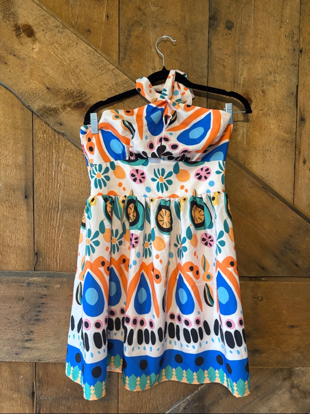 Soly Hux Womens Multicolor Halter Dress Floral Geometric Smocked Back Size L